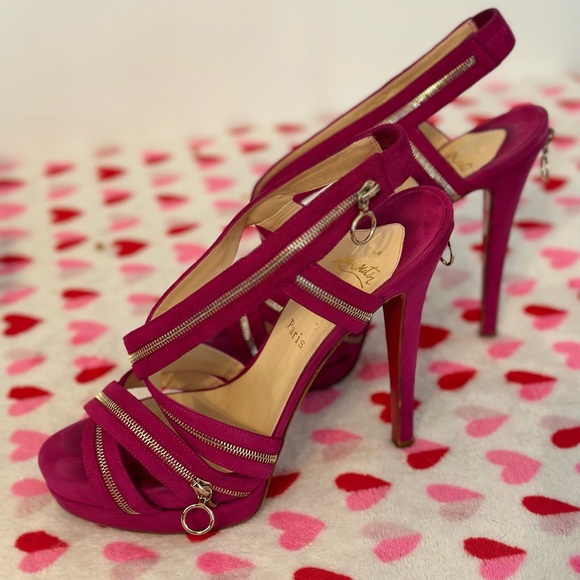 Christian Louboutin Pink Suede Rodita Zipper Detail
Platform Heel Sandals - 39.5 - Picture 2 of 7